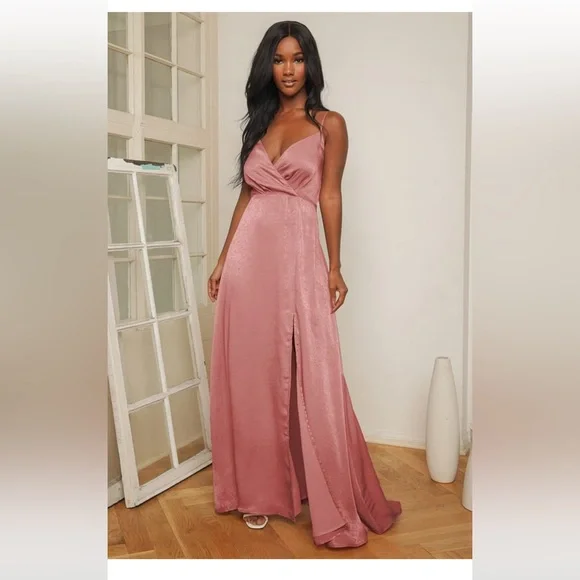 Lulus | Dresses | Lulus Constantine Rose Pink Satin Maxi Dress | Poshmark